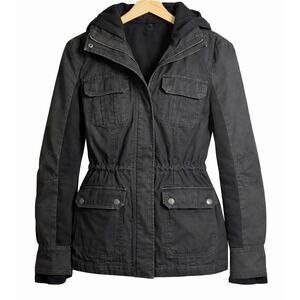 Blanc Noir Hooded Waxed Cotton Jacket Womens Large Black Utility Moto